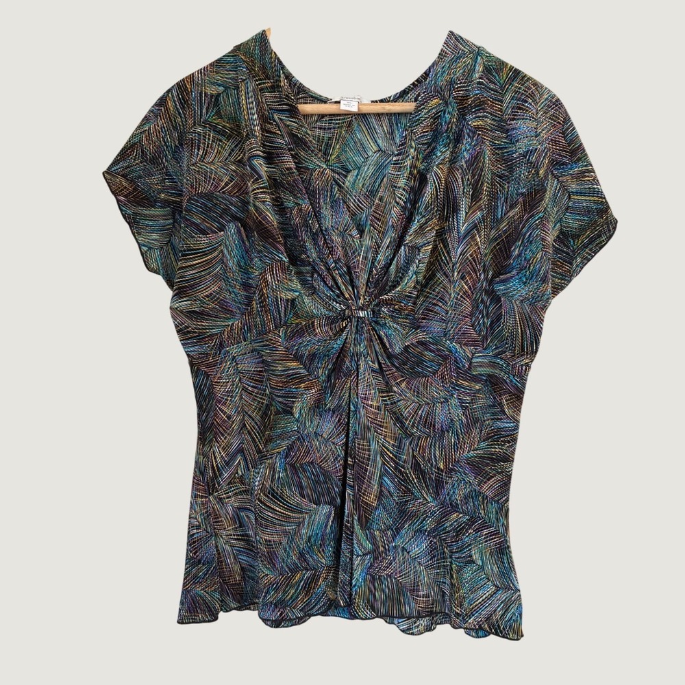 Dressbarn Y2K Babydoll XL Abstract Print Twist Front Short Sleeve Top Grunge
